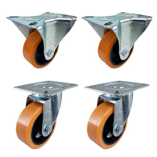 Rodízio Fixo + Giratório 3” 312 UFN 170kg PU Laranja Rod-Car