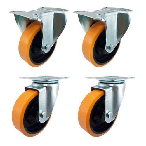Rodízio Fixo + Giratório 5” 514 UFK 300kg PU Laranja Rod-Car