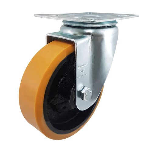 Rodízio Fixo + Giratório 5” 514 UFK 300kg PU Laranja Rod-Car