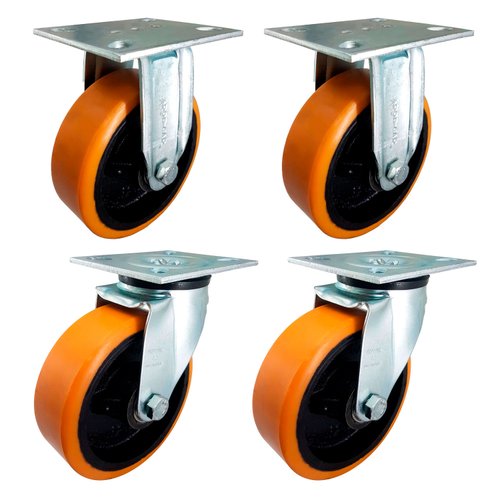 Rodízio Fixo + Giratório 6” 62 UFK 450kg PU Laranja Rod-Car
