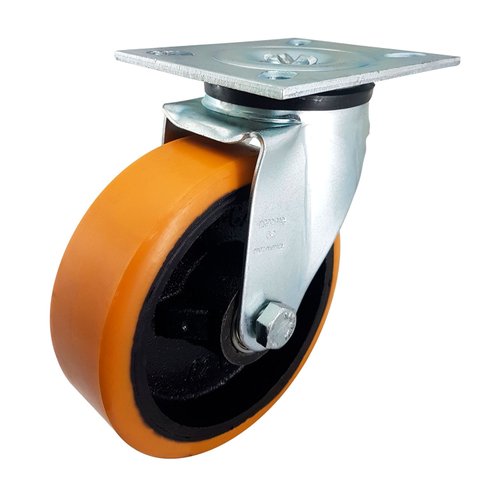 Rodízio Fixo + Giratório 6” 62 UFK 450kg PU Laranja Rod-Car