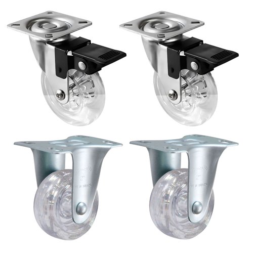 Rodízio Fixo + Giratório c/ Freio 2” 210 GEL Incolor 30kg Rod-Car