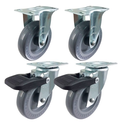 Rodízio Fixo + Giratório c/ Freio 3” 310 BP 60kg Cinza Rod-Car