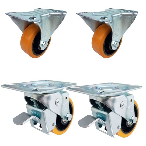 Rodízio Fixo + Giratório c/ Freio 3” 312 UFK 170kg PU Laranja Rod-Car