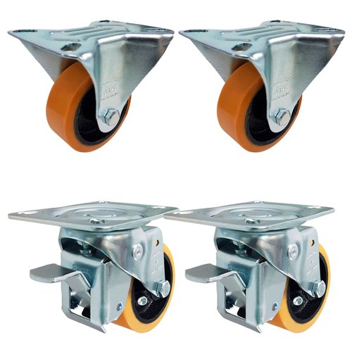 Rodízio Fixo + Giratório c/ Freio 3” 312 UFN 170kg PU Laranja Rod-Car