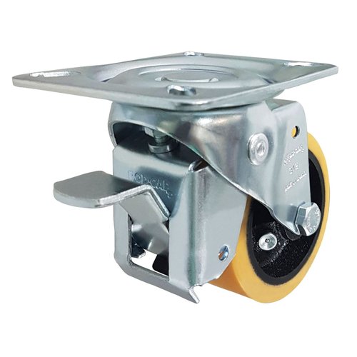 Rodízio Fixo + Giratório c/ Freio 3” 312 UFN 170kg PU Laranja Rod-Car