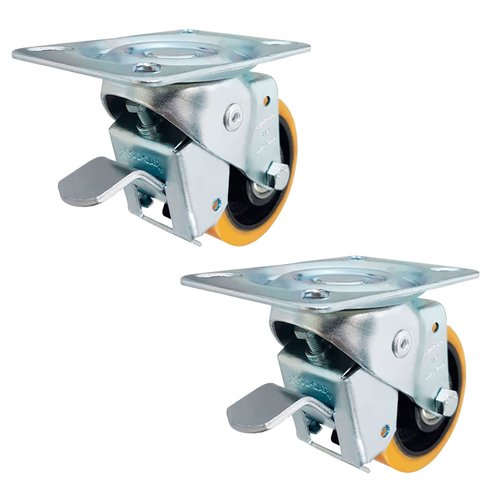 Rodízio Giratório 3” GLROA 312 UFK 170kg PU Laranja Freio 121649 2un Rod-Car