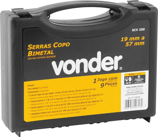 Jogo de Serra Copo Bimetal 9 Peças SCV 200 Vonder
