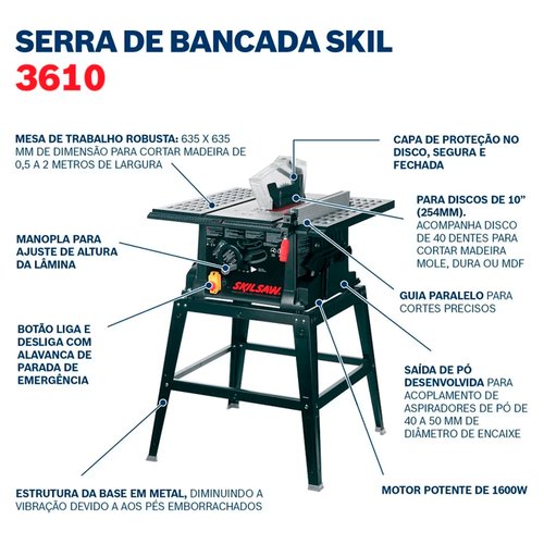 Serra De Mesa 10" 3610 1600w 220v F0123610JA Skil