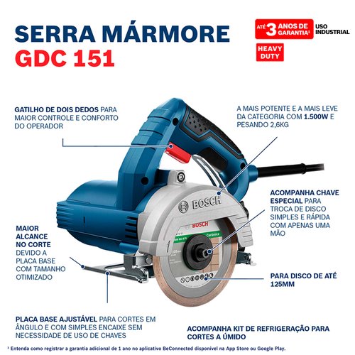 Serra Mármore Bosch GDC 151 Titan 1500W 127V com Kit de Refrigeração