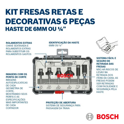 Jogo de Fresas de Aparo e Contorno Standard Encaixe de 6 mm 6 Peças 2607017468 Bosch