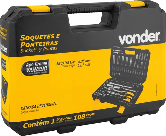 Jogo de Soquetes e Catracas 1/2" e 1/4" 108 Peças Vonder