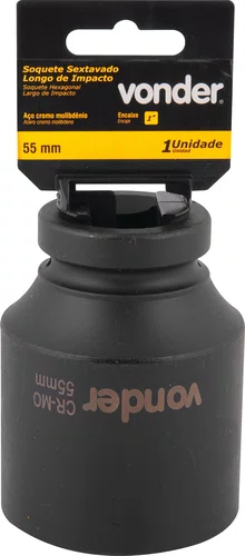 Soquete Sextavado Longo 1" 55 mm Aço Cromo Molibdênio Vonder