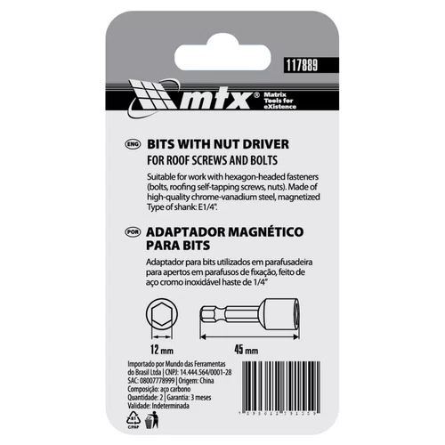Soquete Magnetico 12mm X 45mm C/2Pçs - 117889 - MTX