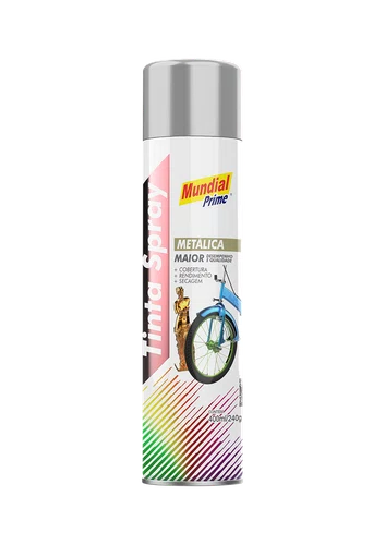 Tinta Spray Metálica Prata 400ml Mundial Prime