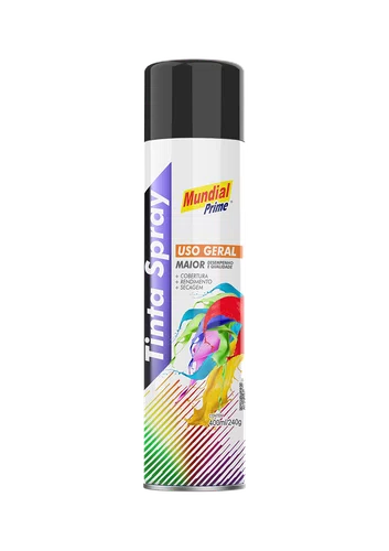 Tinta Spray Preto Semi Brilho 400ml Mundial Prime