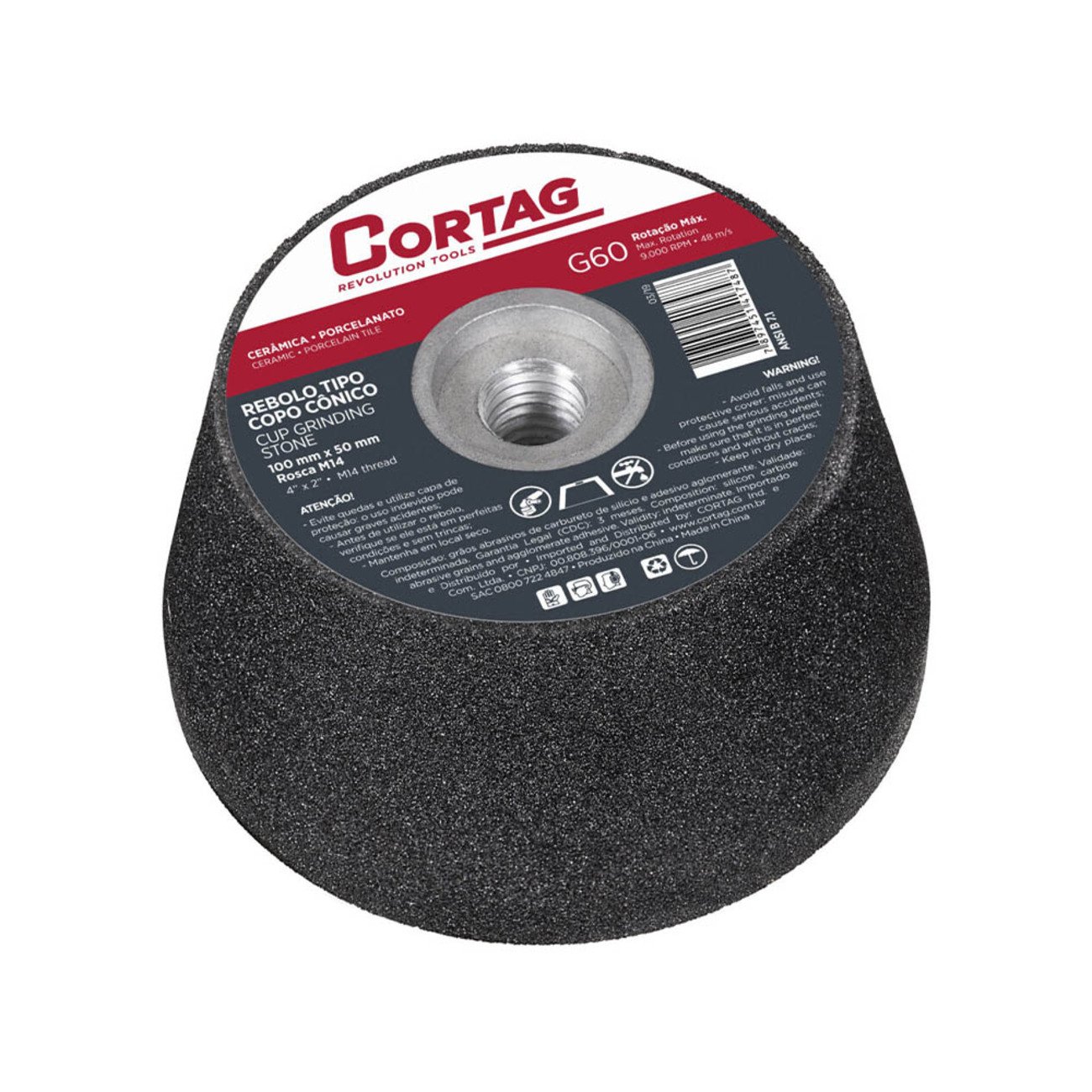 Rebolo Copo Cônico 100MM G 60 Rosca M14 61748 Cortag