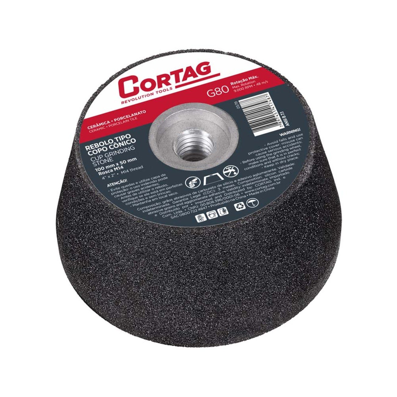 Rebolo Copo Cônico 100MM G 80 Rosca M14 61749 Cortag