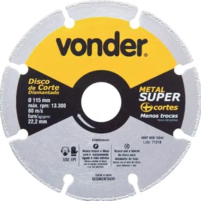 Disco de Corte Diamantado 115 mm Segmentado Metal Super – Vonder
