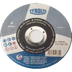 Disco de Corte 4.1/2" 115x1x22,2 Basic 2 em 1 Cinza Tyrolit