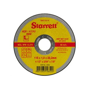 Disco de Corte 4.1/2" 115 x 1 x 22,2mm DAC115-14 Starrett