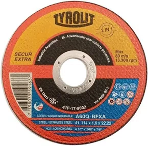 Disco de Corte 4.1/2" 115x1x22,2  Secur Extra 2 Em1 677988 Tyrolit