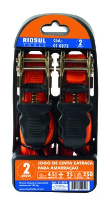 Jogo Cinta Catraca Para Amarração 25mm X 4,5m 250Kg 2 pçs Riosul Tools