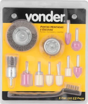 Jogo de Pontas Montadas e Escova com 12 Peças, Haste 1/4" – Vonder