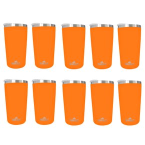 Kit 10 Copos Térmicos Aço Inox 420ML Laranja p/ Água Cerveja Café - Quente e Frio