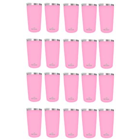 Kit 20 Copos Térmicos Aço Inox 420ML Rosa p/ Água Cerveja Café - Quente e Frio