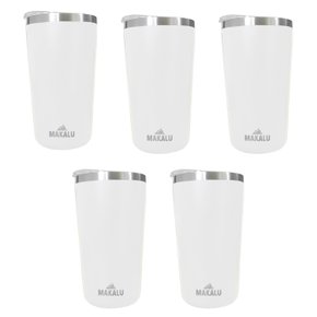 Kit 5 Copos Térmicos Aço Inox 420ML Branco p/ Água Cerveja Café - Quente e Frio