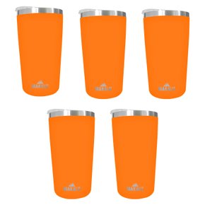 Kit 5 Copos Térmicos Aço Inox 420ML Laranja p/ Água Cerveja Café - Quente e Frio