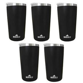 Kit 5 Copos Térmicos Aço Inox 420ML Preto p/ Água Cerveja Café - Quente e Frio