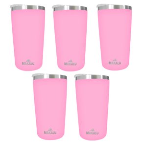 Kit 5 Copos Térmicos Aço Inox 420ML Rosa p/ Água Cerveja Café - Quente e Frio