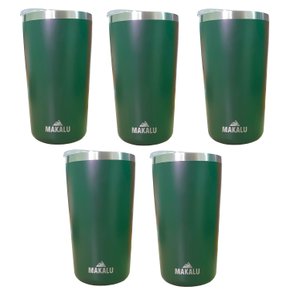 Kit 5 Copos Térmicos Aço Inox 420ML Verde p/ Água Cerveja Café - Quente e Frio