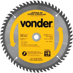 Lâmina de Serra Circular Videa 250X30X60D 4650250600 Vonder