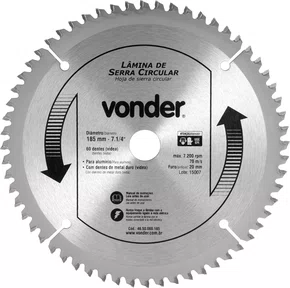 Lâmina para Serra Circular com Vídea 185 x 20 x 60 Dentes AL – Vonder