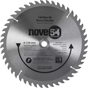 Lâmina de Serra Circular Videa 250x30 mm 48 Dentes Modelo 954 Vonder