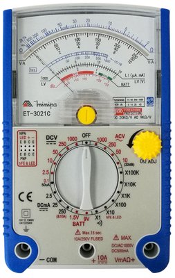 Multímetro Analógico 500 - 1000V Ac/Dc, Teste Continuidade, Diodo, Transistor ET-3021C Minipa