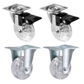 Rodízio Fixo + Giratório c/ Freio 2” 210 GEL Incolor 30kg Rod-Car