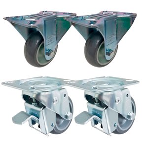 Rodízio Fixo + Giratório c/ Freio 3” 312 BP 80kg Cinza Rod-Car