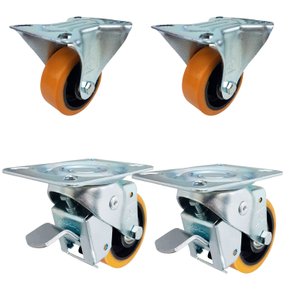 Rodízio Fixo + Giratório c/ Freio 3” 312 UFK 170kg PU Laranja Rod-Car