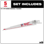 Lâmina Serra Sabre 6" 5D Madeira 5Pçs 48-00-5035 Milwaukee