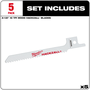 Lâmina Serra Sabre Mini 3" 1/2 Madeira 5Pçs 49-00-5310 Milwaukee