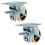 Rodízio Giratório 3” GLROA 312 UFN 170kg PU Laranja Bucha e Freio 106864 2un Rod-Car